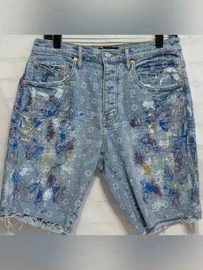 Purple brand Denim Shorts Size 32-32.5 Inches, Paint Over Bleach Monogram PO20